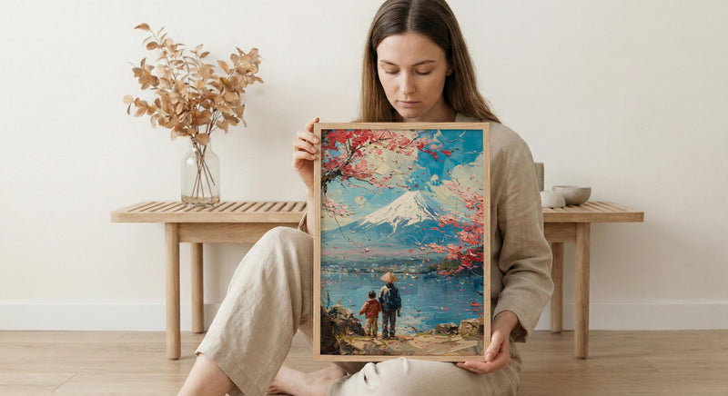 Mount Fuji Art Print, Father And Son Landscape Poster - Fathers Day Gift