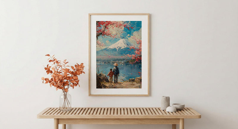 Mount Fuji Art Print, Father And Son Landscape Poster - Fathers Day Gift