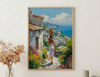 African Village Poster, Summer Wall Decor - Woman with Water Jug Art