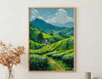 Rwanda Tea Hills Art Print, Green Plantation Decor - Morning Landscape