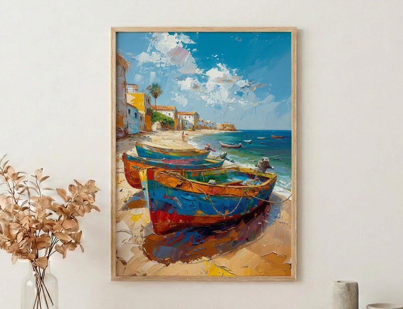 Senegal Coastal Art Print, Wooden Boat Wall Decor - Turquoise Sea Landscape