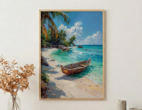 Zanzibar Boat Wall Art, Tropical Beach Decor - Turquoise Ocean Print