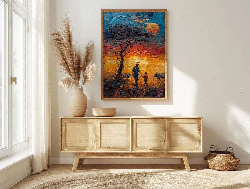 Serengeti Savanna Wall Art, Father And Child Print - African Safari Decor