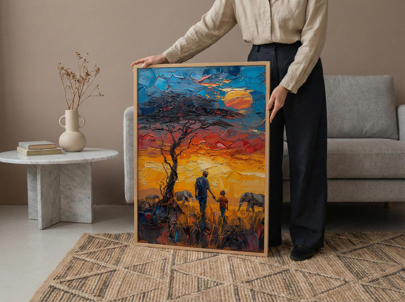 Serengeti Savanna Wall Art, Father And Child Print - African Safari Decor