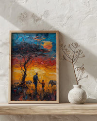 Serengeti Savanna Wall Art, Father And Child Print - African Safari Decor