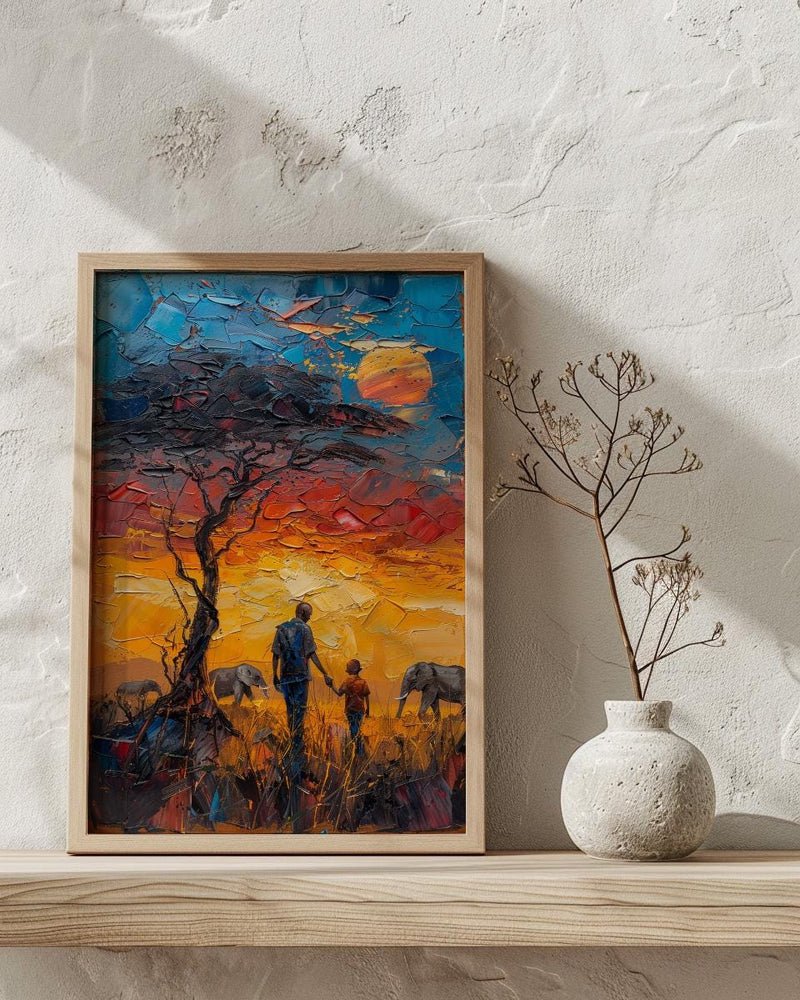 Serengeti Savanna Wall Art, Father And Child Print - African Safari Decor