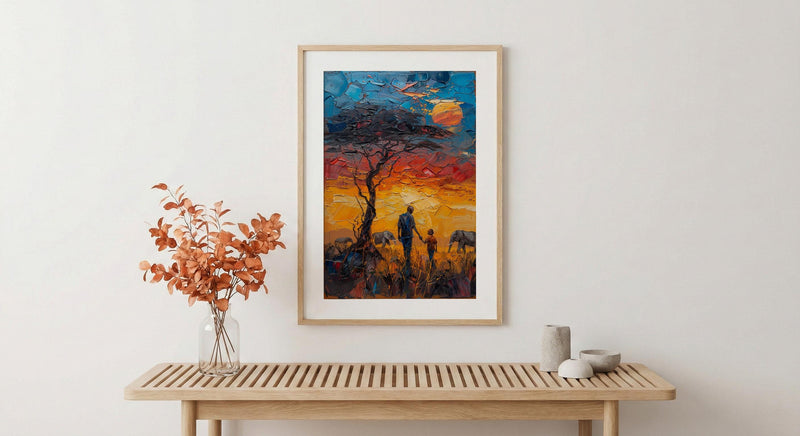 Serengeti Savanna Wall Art, Father And Child Print - African Safari Decor
