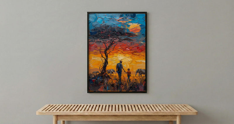 Serengeti Savanna Wall Art, Father And Child Print - African Safari Decor