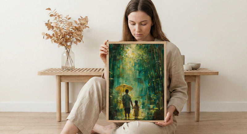 Bamboo Forest Art Print, Father And Daughter Poster - Serene Nature Decor