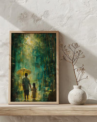Bamboo Forest Art Print, Father And Daughter Poster - Serene Nature Decor