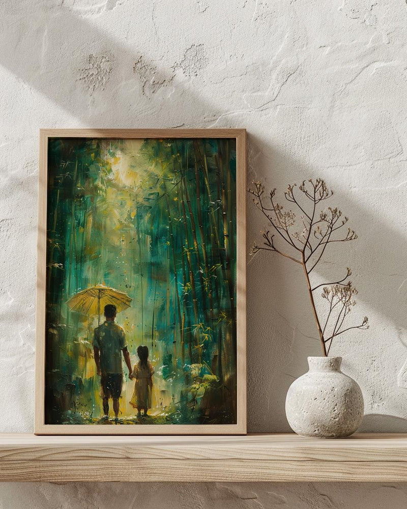 Bamboo Forest Art Print, Father And Daughter Poster - Serene Nature Decor