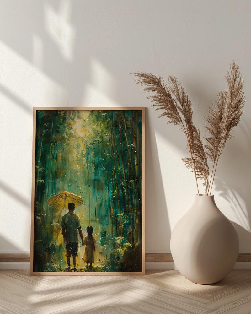 Bamboo Forest Art Print, Father And Daughter Poster - Serene Nature Decor