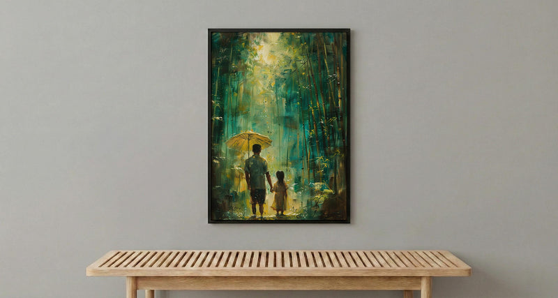 Bamboo Forest Art Print, Father And Daughter Poster - Serene Nature Decor