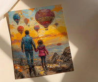 Cappadocia Poster, Father And Child Sunrise Art - Magical Travel Decor