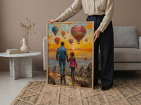Cappadocia Poster, Father And Child Sunrise Art - Magical Travel Decor