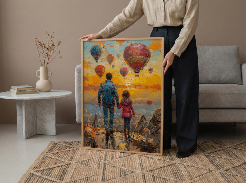 Cappadocia Poster, Father And Child Sunrise Art - Magical Travel Decor