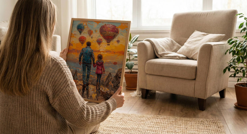 Cappadocia Poster, Father And Child Sunrise Art - Magical Travel Decor