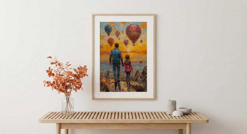 Cappadocia Poster, Father And Child Sunrise Art - Magical Travel Decor