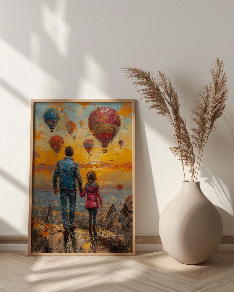 Cappadocia Poster, Father And Child Sunrise Art - Magical Travel Decor