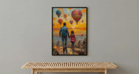 Cappadocia Poster, Father And Child Sunrise Art - Magical Travel Decor