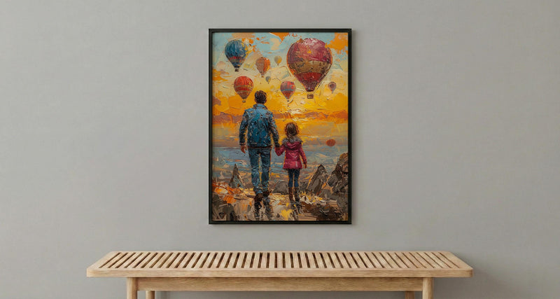 Cappadocia Poster, Father And Child Sunrise Art - Magical Travel Decor