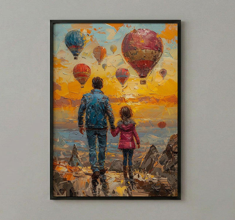 Cappadocia Poster, Father And Child Sunrise Art - Magical Travel Decor