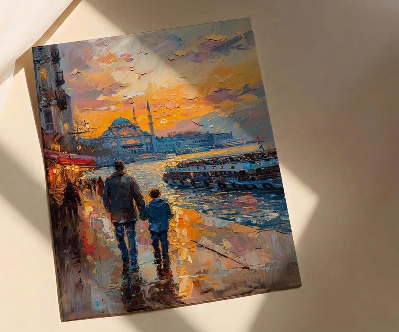 Istanbul Poster, Father And Son Night Art - Cityscape Wall Decor