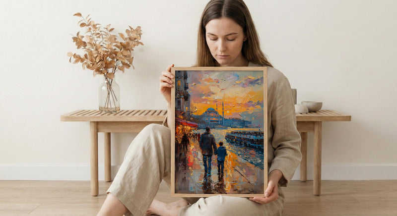 Istanbul Poster, Father And Son Night Art - Cityscape Wall Decor