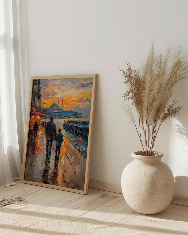 Istanbul Poster, Father And Son Night Art - Cityscape Wall Decor