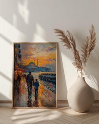 Istanbul Poster, Father And Son Night Art - Cityscape Wall Decor