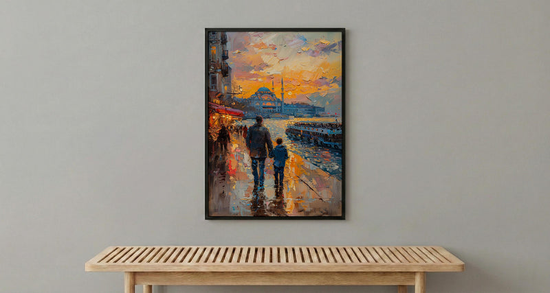 Istanbul Poster, Father And Son Night Art - Cityscape Wall Decor
