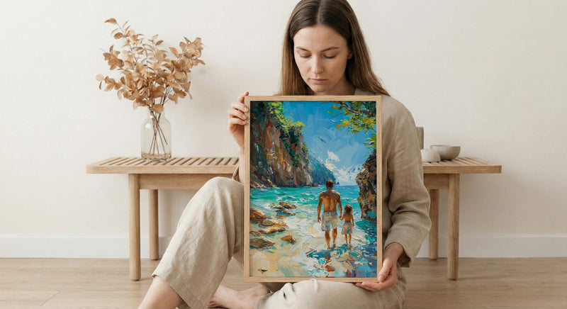 Thailand Beach Art Print, Father And Child Poster - Fathers Day Gift
