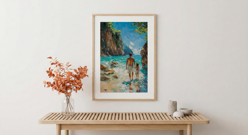 Thailand Beach Art Print, Father And Child Poster - Fathers Day Gift