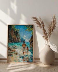 Thailand Beach Art Print, Father And Child Poster - Fathers Day Gift