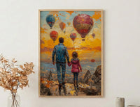Cappadocia Poster, Father And Child Sunrise Art - Magical Travel Decor
