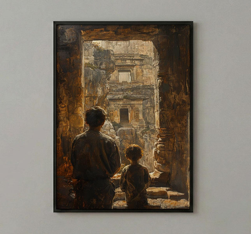 Ajanta Caves Wall Art, Father And Son Decor - Dad Birthday Gift