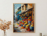 African Market Art Print, Spice Stall Decor - Summer Street Landscape