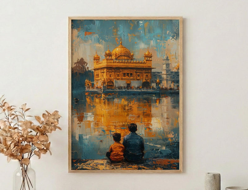 Golden Temple Poster, Father And Grandson Wall Decor - Historic Landmark Art