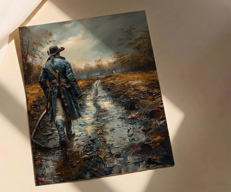 Minute Man Art Print, Colonial Farmer Decor - Historic Americana Landscape