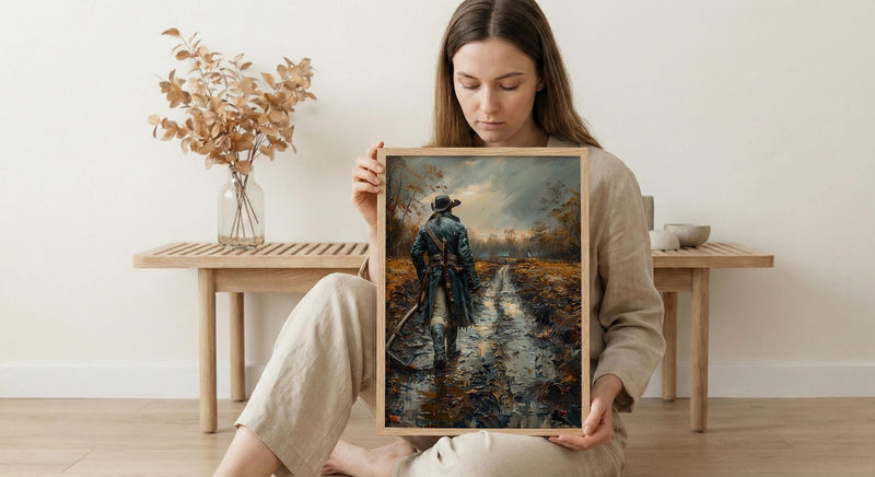 Minute Man Art Print, Colonial Farmer Decor - Historic Americana Landscape
