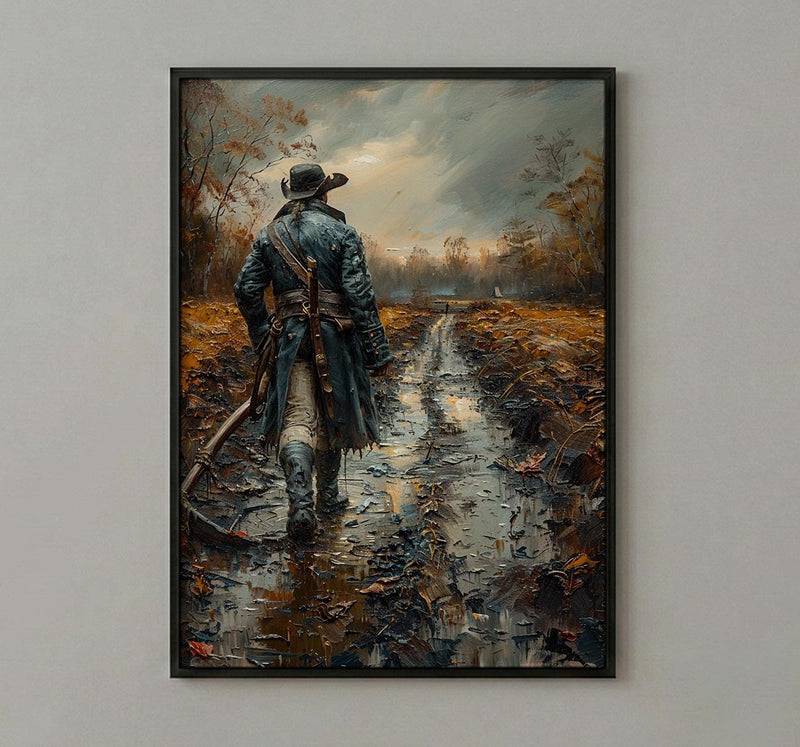 Minute Man Art Print, Colonial Farmer Decor - Historic Americana Landscape