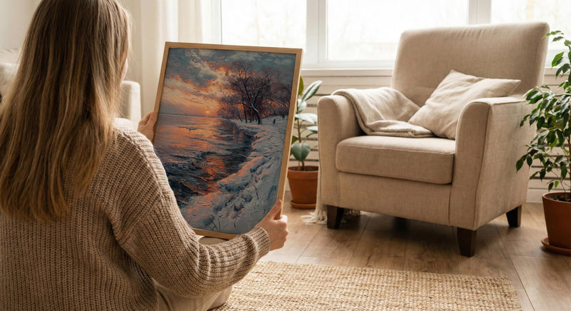 Delaware River Poster, Winter Americana Decor - Historic Landscape Art