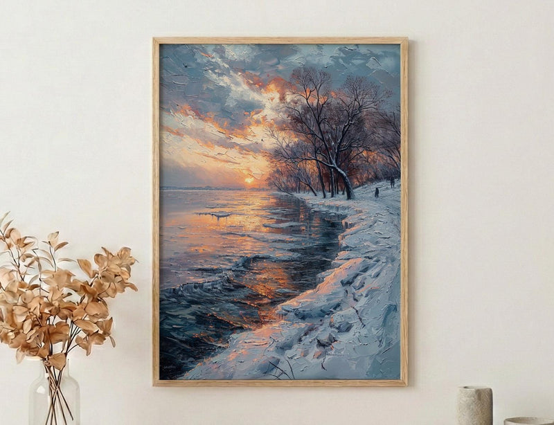 Delaware River Poster, Winter Americana Decor - Historic Landscape Art