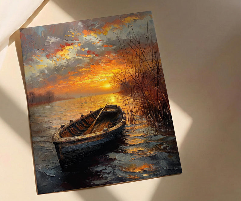 Hudson River Wall Art, Colonial Boat Decor - Misty Historical Landscape
