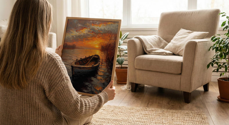 Hudson River Wall Art, Colonial Boat Decor - Misty Historical Landscape