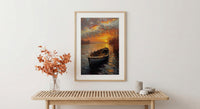 Hudson River Wall Art, Colonial Boat Decor - Misty Historical Landscape
