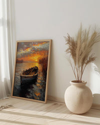 Hudson River Wall Art, Colonial Boat Decor - Misty Historical Landscape