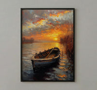 Hudson River Wall Art, Colonial Boat Decor - Misty Historical Landscape