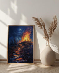 New England Night Art Print, Historic Fire Decor - Wild Americana Landscape