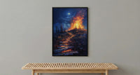 New England Night Art Print, Historic Fire Decor - Wild Americana Landscape